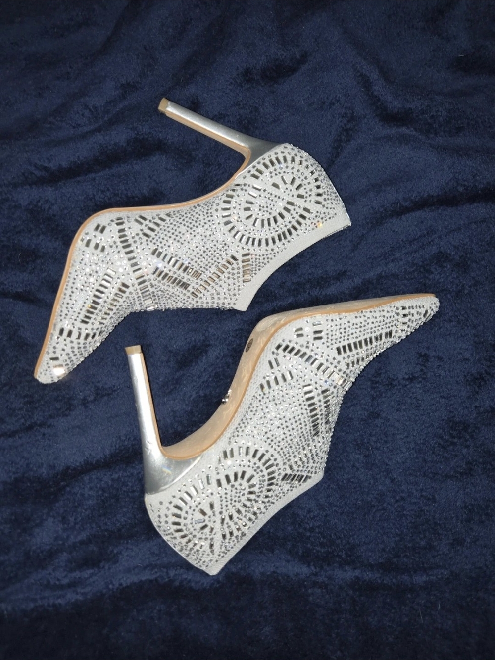Thalia Sodi Silver Rhinestone Pointed-Toe Stiletto Booties